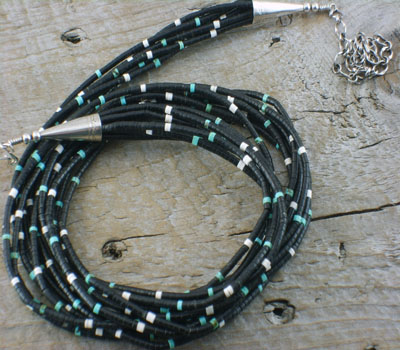 Necklace Native American Santo Jet&Turquoise 7- Strand